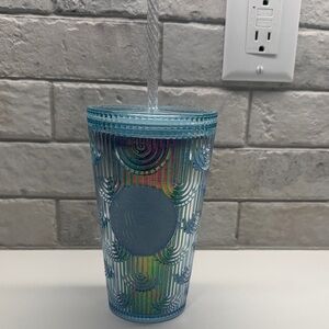Starbucks Iridescent Blue rainbow Tumbler with Straw
